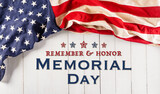 Fototapeta Mapy - Happy Memorial day concept made from american flag and the text on white wooden background.