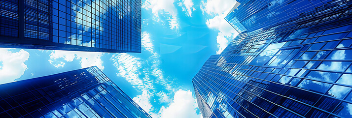 Wall Mural - Skyward View of Towering Skyscrapers in a Business District, Reflecting the Ambitions and Growth of Modern Urban Centers