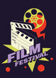 Movie and film festival poster template design background modern vintage retro style with film equipment