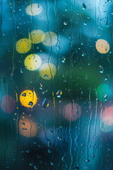Canvas Print - raindrops on glass create a canvas for the bokeh lights of the city at night