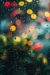 Canvas Print - raindrops on glass create a canvas for the bokeh lights of the city at night