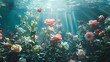 Digital sea surrounded by flowers illustration poster background