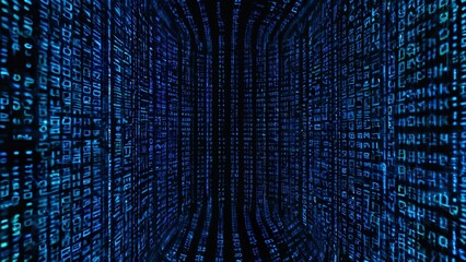 Binary Code Matrix - Digital Data Stream - Cyber Technology - Elegant Blue Coding Background .