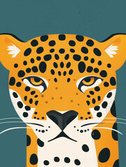 Wall Mural - A Minimal Graphic Cartoon of a Jaguar's Face Close Up