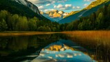 Fototapeta Na ścianę - Mountain Lake Reflection, Calming Serene Scene