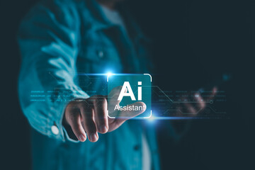 Wall Mural - chat robot ai assistant concept. business man show smart ai chatbot. modern technology ai or artific
