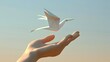 Origami Bird Takes Flight from Open Palm Symbolizing and Freedom to Dream Generative ai