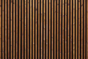 Wall Mural - Wood slats, wall pattern surface texture. Close-up of interior material for design decor, background. Wall made of wooden vertical boards. Wood background texture