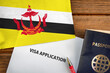 Visa application form, passport and flag of Brunei
