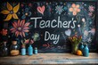 Lousa do Dia dos professores desenhado com giz, compondo um fundo fotográfico