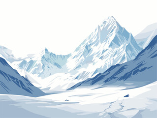  white background, Crossing a snowfield on a high mountain pass, in the style of animated illustrations, background, text-based