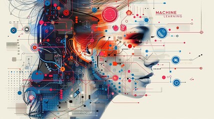 Wall Mural - Concept for a commercial background image on the topic of machine learning. Banner for advertising. Generative AI