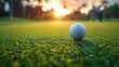 a professional golfer focused on the perfect putting shot, the golf ball moments from the hole on a beautifully manicured green