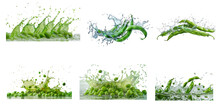 
Green Beans Splashing In Water Isolated On White Background
