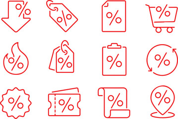 Wall Mural - pixel perfect icon set of sale, discount, price reduction, big sales, price offer. thin line icons, 