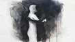 Black and White Inkblot Concept Art Interracial Couple Embracing