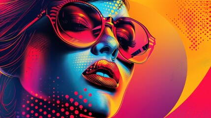 A striking pop art portrait of a woman with vivid colors and stylish sunglasses, embodying a modern artistic vibe with a retro twist.