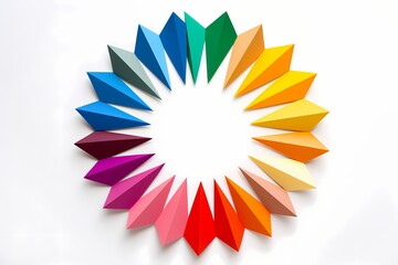 Wall Mural - A collection of assorted colorful paper airplanes arranged in a circular pattern isolated on white solid background