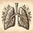 retro graphic design elements: vintage science, an ink painting style scientific drawing for human lungs for an anatomy book vintage drawings 