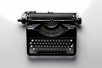 A classic black typewriter isolated on a white solid background