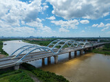 Fototapeta Dziecięca - Aerial view of Dong Tru bridge crossing Red River in Hanoi