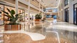In a large retail space a terrazzo floor is used as a unifying design element seamlessly connecting different areas and creating a cohesive look. The neutral color palette and geometric .