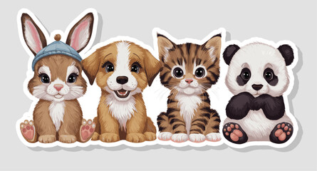 Sticker - Set of cute baby animal in sticker vector illustration art. Generative AI