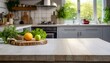 © mockup background - Tabletop Tranquility: Kitchen Room Blurred as Background
