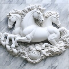 marble horses sculpture on the wall, wall art