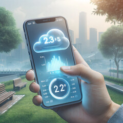 Smartphone Showing PM 2.5 Air Pollution Hologram