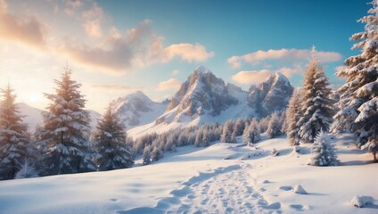 Poster - winter landscape in the mountains