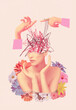 © Solarisys - Contemporary art collage, design. Abstract hand near human head, working with mental issues. Psychiatrist. Concept of medical assistance, treatment, mental treatment