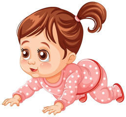 Poster - Cute cartoon baby girl in pink crawling happily.