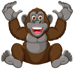 Sticker - Happy gorilla cartoon character with raised hands