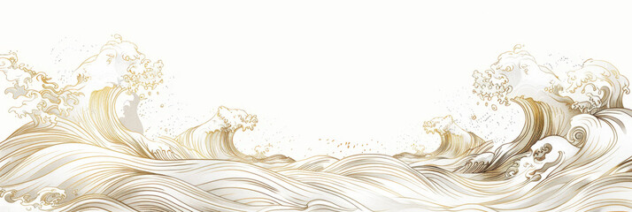 A golden line  waves on white background, A Japanese great wave, 