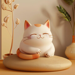 Wall Mural - 3D Cat model in Japanese Style