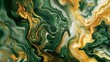 Lavish liquid marble texture in golden and green hues, swirls of elegance for a 3D wallpaper luxury