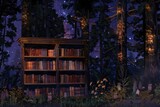 Fototapeta Nowy Jork - book shelf in the forest with a starry night
