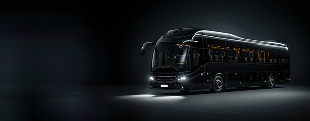 Wall Mural - A sleek black bus showcased against a dark background with illuminated detailing.