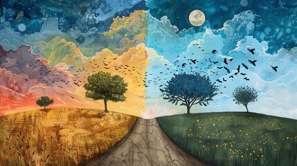 Day and Night Dual Concept Artistic Landscape