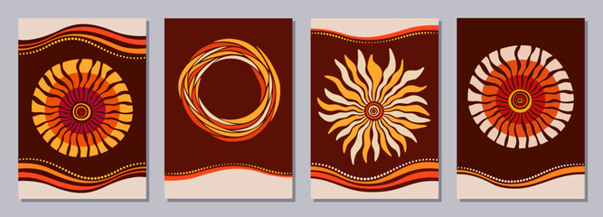 Wall Mural - Set of flyers, posters, banners, placards, brochure design templates A6 size. Australian, Aboriginal art.