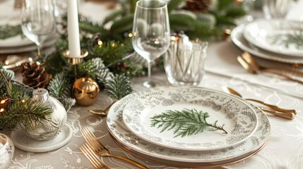 A festive table setting for a holiday meal, with a focus on the communal joy and seasonal decorations.