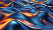 Wavy metallic 3D background in vibrant hues of sunset orange and deep blue, creating a mesmerizing visual texture