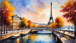 Paris Cityscape with Eiffel Tower and Notre Dame by the River Seine
