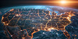 © YOUCEF - an image of the united states map with lines and connections, night photography, aerial view, light , internet , networks connections concept ,  space view , technology