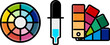 Three vibrant icons representing graphic design tools