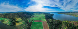 Fototapeta Miasto - Jezioro w górach, panorama z lotu ptaka wiosną, Jezioro Czorsztyńskie w Pieninach. Polska