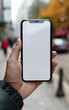 © MUS_GRAPHIC - Hand holding a smartphone with a typical blank screen of a booking and booking app or accommodation rating service