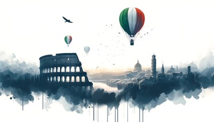 Sticker - Italy liberation day background in watercolor style.
