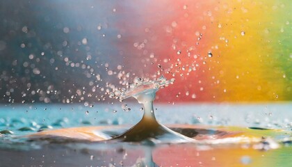 Wall Mural -  Focusing on the splash droplets against a bright, single-colored background, capturing the randomness of the water patterns in a way that resembles an abstract painting